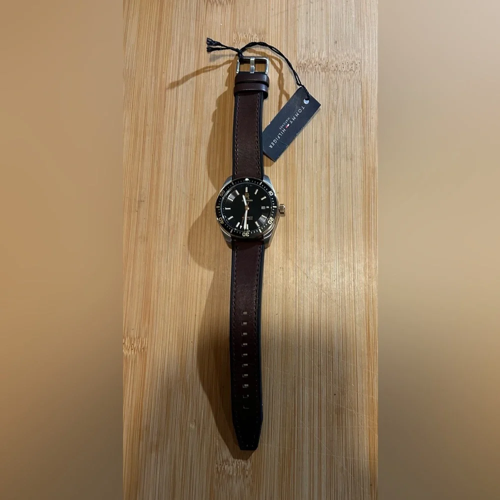 Tommy Hilfiger Automatic Watch With 40mm Black Face & Leather & Silicone Band